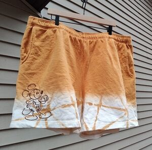 Mickey Mouse Orange Tie-Dye Ombre Sweat Shorts XXL Terry Organic Cotton 2XL